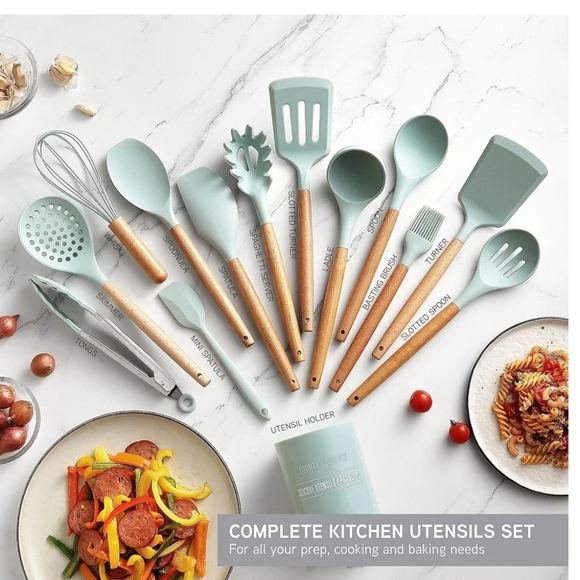 Silicone Kitchen Utensils Set, 26 pcs, Mint/Green - 12,67" L, 4,5" W, 4,5" H - Picture 11 of 15